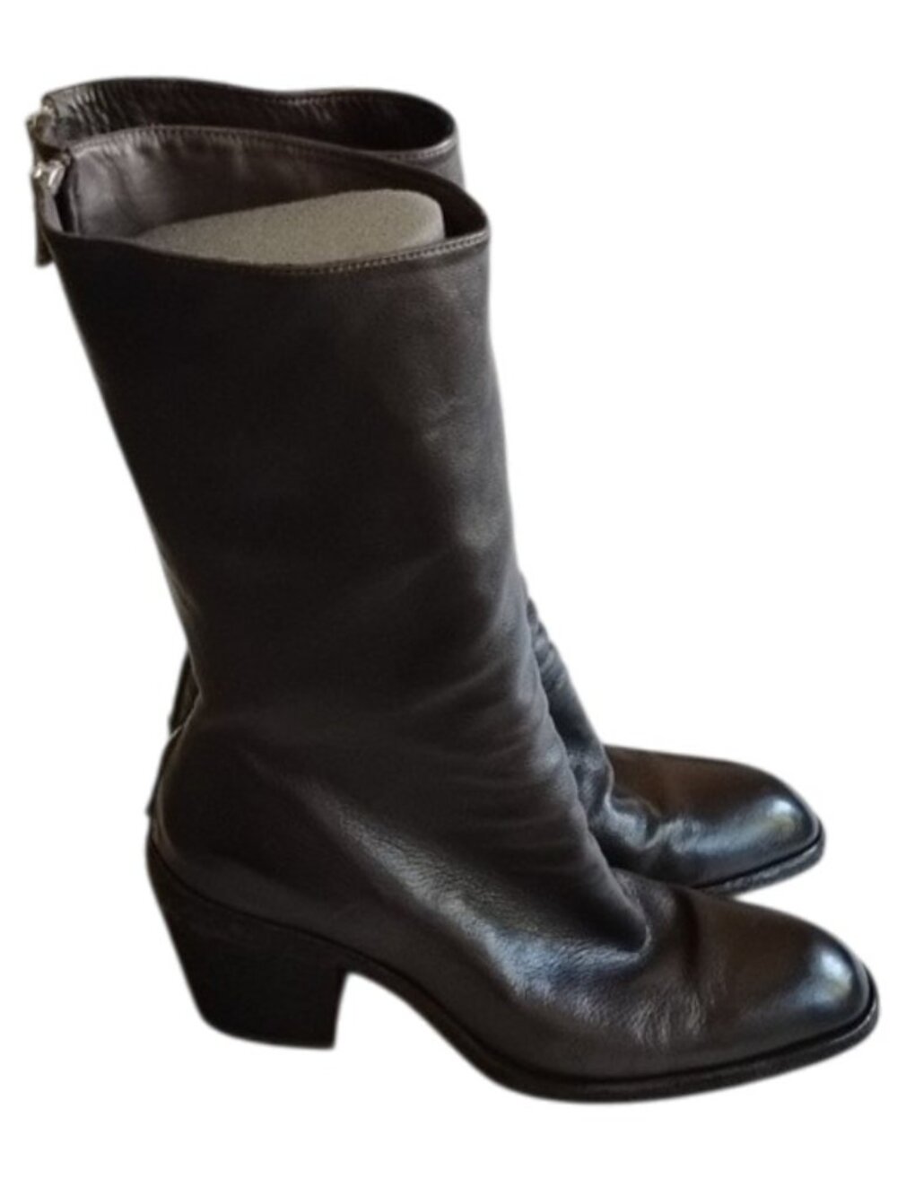 Officine Creative Leather Back-Zip Calf Boots 39.5 9.5 Black Made in Italy